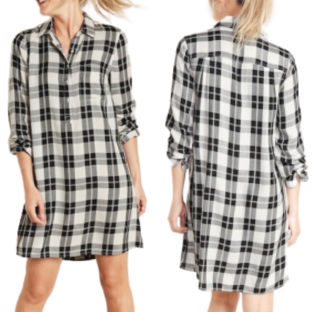 Old Navy Black & White Plaid Shirt Dress